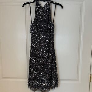 Adrianna Papell Black Sequin Backless Dress